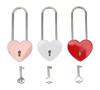 3pcs Heart Shaped Padlock with 3 Keys, Rustproof Zinc Alloy Love Lock for Small Luggage Handbag Jewelry Box Diary, Mini Heart Lock in Red Pink White for Couples Gift