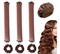 3Pcs Heatless Curlers - Heatless Blowout Rods for Long Hair, DIY Hair Styling Tools with 1pcs Shower Cap and 3pcs Headband, No Heat Damage (Brown)