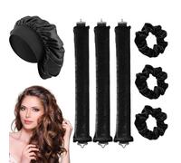 3Pcs Heatless Curlers, With 1pcs Shower Cap+3pcs Headband, Heatless Curling Rod for Long Hair, Heatless Overnight Blowout Rods, for Diy Hair Styling Tools, No Damage to Hair(Black)