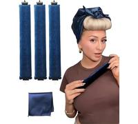 3PCS Heatless Hair Curler for Long Medium Hair Overnight Heatless Rollers Rod for Big Waves Set Jumbo Rods Hair Rollers Blowout for Sleepin (Navy)
