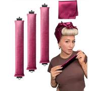 3PCS Heatless Hair Curler for Long Medium Hair Overnight Heatless Rollers Rod for Big Waves Set Jumbo Rods Hair Rollers Blowout for Sleepin (Hot Pink)