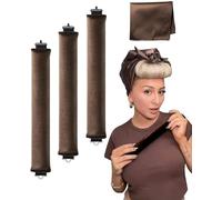 3PCS Heatless Hair Curler for Long Medium Hair Overnight Heatless Rollers Rod for Big Waves Set Jumbo Rods Hair Rollers Blowout for Sleepin (Brown)