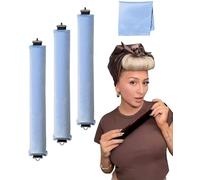 3PCS Heatless Hair Curler for Long Medium Hair Overnight Heatless Rollers Rod for Big Waves Set Jumbo Rods Hair Rollers Blowout for Sleepin (Blue)