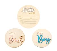 3PCS Hello World Baby Sign, Wooden Baby Announcement Sign, Welcome to The World Newborn Decor, Set with Blue, Pink and White
