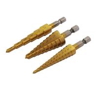 3pcs High Speed Steel HSS Titanium Step Drill Bit Set Quick-change 1/4" Hex Shank 3/16"-1/2" 1/4-3/4" 1/8" 1/2"