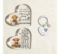 3Pcs Highland Cow Acrylic Keepsake Gifts Set, Positive Encouragement Motivational Desk Sign Decorations for Women Men Mum Dad & Coworker, Birthday Home Office Gift