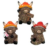 3PCS Highland Cow Gifts, Highland Cow Ornaments Set, Adorable Highland Cows Decor, Resin Craft Collectible Ornaments for Home Shelf Desk Garden Decorations, Gift for Women Mum Friends Family (A)
