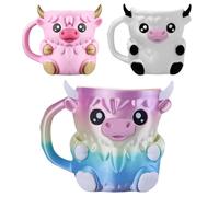 3pcs Highland Cow Ice Pint Holder with 2 Spoon Antifreeze Handle, Non-Slip Base Fits Ice Cream 16 Oz, Reusable Insulated Sleeve with Spoon Slot, for Yogurt&Frozens Desserts, Ben & Jerry's 473ml