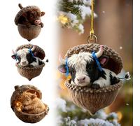 3PCS Highlands Cow Forests Animal Acorns Ornaments, Forests Acorns Pinecone Christmas Ornament for Christmas Tree Decoration, Forests Highlands Cow Pinecones Animal Figures for Home (H)
