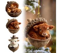 3PCS Highlands Cow Forests Animal Acorns Ornaments, Forests Acorns Pinecone Christmas Ornament for Christmas Tree Decoration, Forests Highlands Cow Pinecones Animal Figures for Home (F)