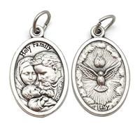 3Pcs Holy Family Holy Spirit Dove Catholic Medal Charms, Double Side, 2.2cm | Zinc Alloy Silver Oval Pendant, Italy Religious Charm Devotional Amulet with Jump Ring for Rosary Necklace Jewelry Making