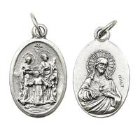 3Pcs Holy Family Sacred Heart Medal Pendant, Oval Catholic Religious Charm | Double Sided Devotional Medal, Italy Marked Jewelry Charms for Rosary, Necklace & DIY Jewelry Making