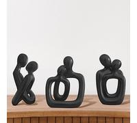 3pcs Home Decor Black Statues Resin Couple Sculptures Abstract Art Action Ornaments For Living Room office shelf decoration Figurines For Wedding Gifts/Valentine’S Day Present (Black)