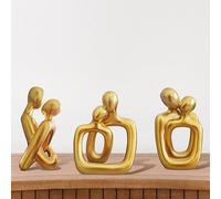 3pcs Home Decor gold Statues Resin Couple Sculptures Abstract Art Action Ornaments For Living Room office book shelf decoration Figurines For Wedding Gifts/Valentine’S Day Present (Gold)