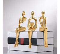 3Pcs Home Decor Gold Thinker Statues Resin Sculpture Accents, Modern Abstract Ornaments Bookshelf Collectible Figurines, Shelf Decorations for Living Room Office Table Dining Desk,Gold