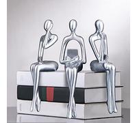 3Pcs Home Decor Gold Thinker Statues Resin Sculpture Accents, Modern Abstract Ornaments Bookshelf Collectible Figurines, Shelf Decorations for Living Room Office Table Dining Desk,Silver