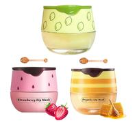 3PCS Honey Lip Balm,Bee Honeybalm,Bee Balm,Honey Balm Uk Lip,Pot Lip Balm Lip Mask, Moisture & Repair Exfoliator with 2 Lip Brush (Honey+Strawberry+Lemon)