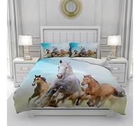 3Pcs Horse Bedding Set Queen Size Bedding Duvet Cover Horse Printed Quilt Cover,3D Animals Duvet Cover for Boys Adult, Microfibre, Bedding Duvet Cover Set with Pillowcases