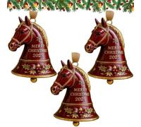 3Pcs Horse Bell Ornament, Merry Christmas 2025 Horse Head Bell, Hand-Painted Red Equestrian Decoration with Gold Bridle & Snowflake, 2025 Xmas Elegant Unique Keepsake Tree Gifts for Horses Lovers