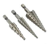 3PCS HSS 4241 Step Drill Bit Set with Hexagonal Shank for Metal, Wood, Plastic, 3-12/4-12/4-20 mm