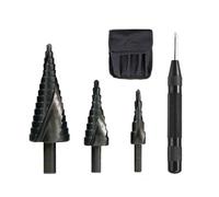 3Pcs HSS Spiral Flute Step Drill Bit Triangle Shank With Automatic Center Pin Punch For Hole Drill