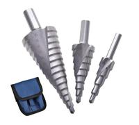 3PCS HSS Spiral Step Drill Bit Sets, High Speed Steel Step Drill Bits, 4-12/20/32mm Hex Shank Metric Cone Cutter, 4-Flute Metal Drill Bits, Hole Cutter Cone D-rill Bit for Metal, Steel Plate