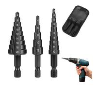 3PCS HSS Spiral Step Drill Bit, Titanium Steel Coated Cone Cutter Drill Bit Set High Speed Hole Cutter Power Tools Hex Shank for Wood Stainless Steel Sheet Metal Diy Plastic(3-12MM, 4-12MM and 4-20MM)