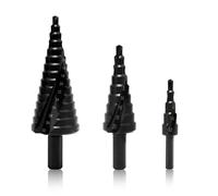 3pcs HSS Step Drill Bit Set High Speed Steel Step Cone Bits Hole Cutter 4-12mm/4-20mm/4-32 mm Hex Shank Metric Double Slot Cone Cutting Drill for Wood Sheet Metal PVC Thin Metals