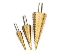 3Pcs HSS Titanium Coated Step Drill Bit Set, 1/4" Hex Shank Quick Change High Speed Steel Cone Drill Bit Kit for Plastic, Wood, Metal Sheet, Aluminum Hole Drilling (Metric 4-12mm/4-20mm/4-32mm)