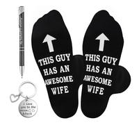 3Pcs Husband Socks Keyring Ballpoint Keychain Pen Xmas Gifts Set Christmas Birthday Presents Birthday Gifts for Boys Uncle Keychain Presents The Guy Has an Awesome Wife Socks Stocking Decoration