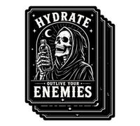3Pcs Hydrate Outlive Your Enemies Sticker, Funny Gothic Skeleton Dark Humor Meme Quote 3 Inch Die-Cut Waterproof Vinyl Decals for Laptop, Tumbler, Notebook, Water Bottle, Gift for Men Women Kids