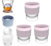 3Pcs Ice Ball Molds, Ice Ball Maker Mold, Round Ice Cube Mold with Lids, Non-BPA Premium Stackable Easy-Release Silicone Ice Balls Maker Mold for Whiskey Cocktails Bourbon, Sphere Ice Maker (Pink)