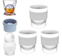 3Pcs Ice Ball Molds, Ice Ball Maker Mold, Round Ice Cube Mold with Lids, Non-BPA Premium Stackable Easy-Release Silicone Ice Balls Maker Mold for Whiskey Cocktails Bourbon, Sphere Ice Maker (White)