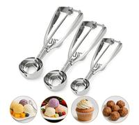 3PCS Ice Cream Scoop Set Stainless Steel with Trigger,Large (6CM) Medium (5CM) Small (4CM) Size Cookie Dough Scooper for Baking, Kitchen Portion Scoop Tool for Desserts Ice Cream (3 Sizes)