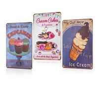3PCS Ice Cream Vintage Metal Tin Sign, Retro Sweets Dessert Poster Cake Shop Plaque, Novelty Gift Aluminium Metal Wall Art Decor - Cakes & Cupcakes & Ice Cream, for Home Shop Cafes, 30 x 20cm