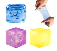 3PCS Ice Cube Squishy Toys, Sensory Fidget Toys for Stress Relief and Focus, Soft TPR Ice Cube Fidget Toy Set for Kids and Adults, Classroom and Office Use (Yellow, Blue, Purple)