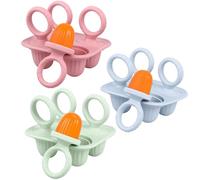 3Pcs Ice Lolly Moulds, Silicone Toddler Popsicles Molds,Reusable Ice Cream Maker for Toddlers,4 Cavities Mini IcePop Mold Baby Complementary Foods DIY Maker for Homemade Food