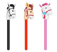 3PCS Inflatable Horse Stick, Inflatable Hobby Horse, 21x95cm Red Black Pink Pony Balloon Sticks Easy to Use, for Horses Themed Birthday Parties Pony Parties Decorations