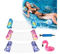 3PCS Inflatable Pool Floats Swimming Pool Inflatables for Adults 4 IN 1 Floats Hammock with 1 Air Pumps and 1 Coaster Water Hammock Inflatable Pool Chair Inflatable Pool Toys for Beach Summer Holiday