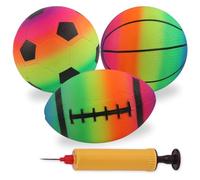 3pcs Inflatable Sport Balls Set with Pump, Includes Football, Basketball, Rugby, Summer Beach Volleyball, Outdoor Beach balls,Inflatable Ball for Kids Adults Game