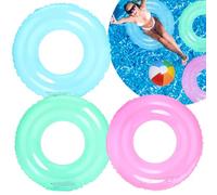 3Pcs Inflatable Swimming Rings for Kids and Adults, Blue, Green, Pink Swim Ring,Bling Inflatable Pool Floats With Color Floating Ring Swim Tube Rings for Boy, Girl Beach Summer Pool Party Water Spor