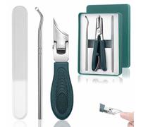 3pcs Ingrown Toenail Clippers Set, Slanted Beveled Eagle Beak Nail Clippers for Thick Nails & Seniors, Manicure Set with Nail File Tear Tool for Men Women,Toenail Clippers for Ingrown Correction,Green