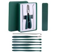 3pcs Ingrown Toenail Clippers Set, Slanted Curved Toe Nail Clipper Cutters Kit with Wide Jaw Opening Nail File and Pick & Ear Spoon Covers for Thick Nails & Seniors (Green)