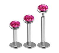 3Pcs Internally Steel 16g 6mm 8mm 10mm Labret Rings Piercing Jewelry Monroe Tragus 4mm Top Part Ferido Crystals More Choices, Stainless Steel, no gemstone