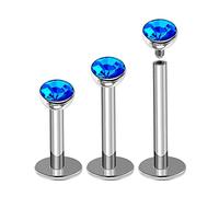 3Pcs Internally Steel 16g 6mm 8mm 10mm Labret Studs Piercing Jewelry Monroe Tragus Cartilage 3mm Crystal Ball More Choices, Stainless Steel, no gemstone