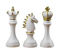 3pcs International Chess Set Figurines Knight Chess Pieces Board Games Accessories Retro Home Decor, White
