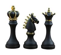 3pcs International Chess Set Figurines Knight Chess Pieces Board Games Accessories Retro Home Decor, Black