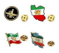 3PCS Iran Lion and Sun Crown Flag Enamel Metal Lapel Pin Badge Green White Red Iran Map Flag Badge National Country Geographic Tricolour Persian Heritage Patriotic Souvenir Iranian Collectible Gift