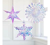 3PCS Iridescent Decoration Ornaments Hanging Decorations, Iridescent Snowflakes Fan, Starry Snowflake, Hexagram Stars Garland for Home Decorations Wedding Birthday Christmas Parties, Vomika