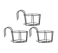 3Pcs Iron Balcony Railing Planter Hangers, Black Fence Flower Pot Holder | Easy to Move and Clean, Prevents Floor Damage, Sturdy Metal Construction, Suitable for Kitchen Windowsill or Patio Use